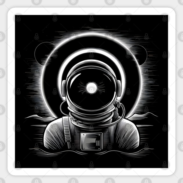 Astronaut Eclipse Black and White Space Artwork Sci-Fi Gift Magnet by MakerMind8.2